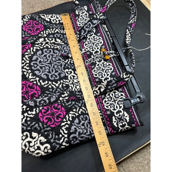 Vera Bradley Quilted Tote Bag Black Pink Gray Damask Pattern Large Shoulder Bag - Picture 8 of 11